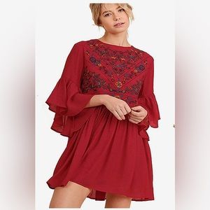 Umgee Red Flowy Boho Dress Size Small
